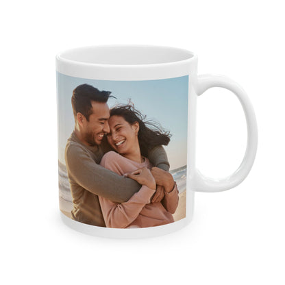 Personalized Photo Ceramic Mug — Custom Beach Couple Collage (11oz & 15oz)