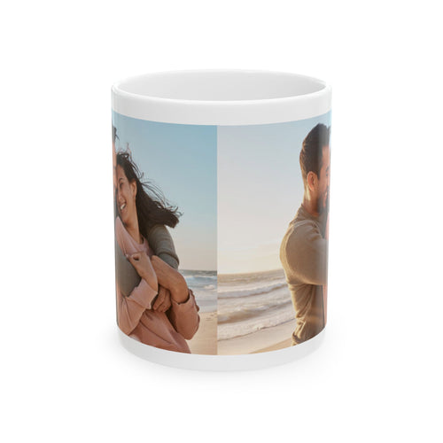 Personalized Photo Ceramic Mug — Custom Beach Couple Collage (11oz & 15oz)